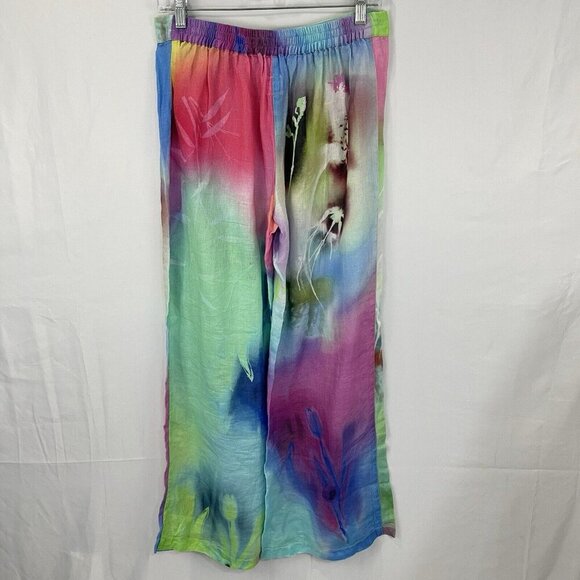 120% Lino Linen Floral Wide-Leg Pull-On Pants Size 44 / US M Summer Resort Beach - Picture 6 of 15